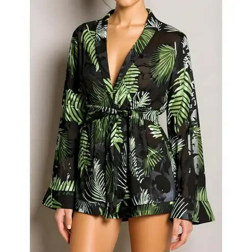 Camila Coelho Amelia Romper, Black Palm, XXS
