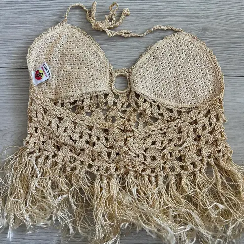 Handmade Brazilian Crochet Fringe Top Gold