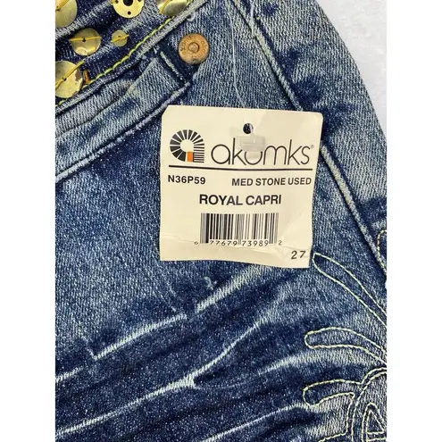 Akademiks AKDMKS Womens sz 27 cuffed royal capri Jeans Embellished sequins