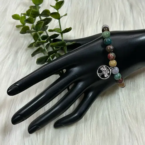 Trendy Jewels Multicolor gemstones chakra stretcy Bracelet Tree Charm