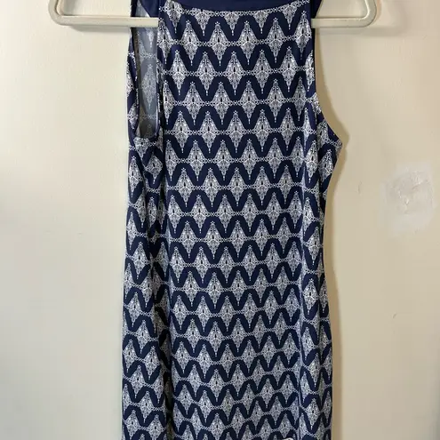 Magnolia Grace Embroidered Trim Knit Dress navy blue/white Sleeveless Size S Blue