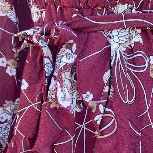 New UGUEST Burgundy & Cream Floral Long Sleeve V