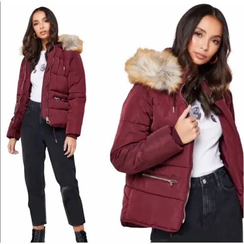 Topshop Jack Faux Fur Trim Puffer Jacket
-NWT