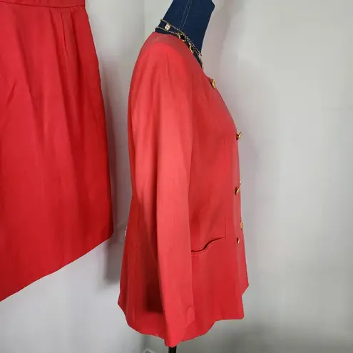 Oleg Cassini Vintage Coral Red Orange Skirt and Blazer Suit Set
