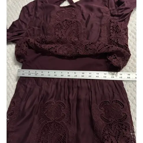 The Jetset Diaries Verona Dress Women Small Plum Mini Lace Long Sleeve Open Back