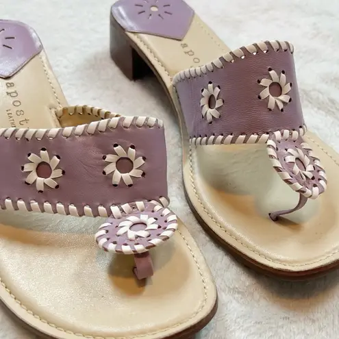 Apostrophe Jaclyn Leather Thong Whipstitch Kitten Heel Sandals Purple White 6