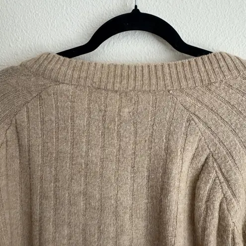 Harper Heritage Vā Neck Knit Sweater Ribbed Tan Long Sleeve Crop Top