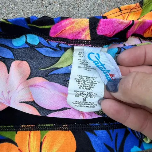 Catalina VTG 90s neon hibiscus tropical floral high rise tankini bikini S/M
