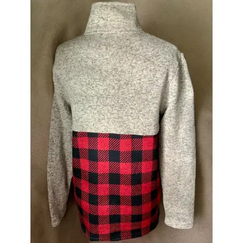 Simply Southern  Red Black Plaid Gray Quarter Zip Pullover Sweater Size Medium