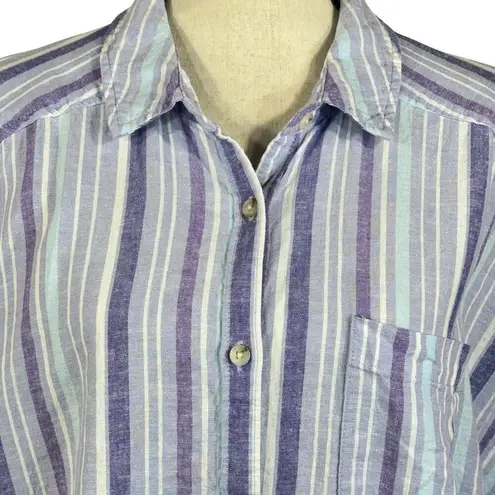 Terra & Sky  1X-Large (16W-18W) Top Button-Up Dolman Sleeves Striped Linen Blend thumbnail 2