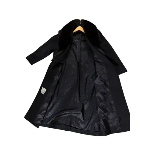 Vintage 100% Black Wool Coat Genuine Fox Fur Collar Fashions by JILL 60s Made US Size undefined