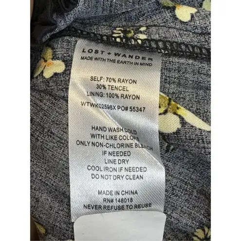 Lost + Wander Daisy Floral Long Sleeve Crop Top 2X Black Smocked Ruffle V-Neck