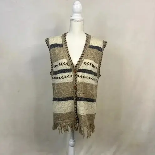 Westbound Vintage  Women's Large Beige Fringed Edge Wool‎ Blend Sweater Vest thumbnail 2