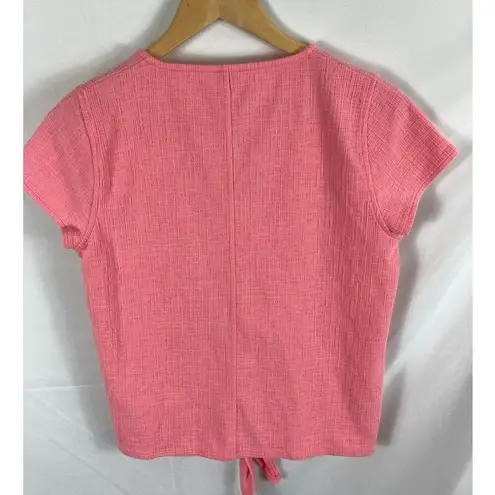 J.Crew  Texture Short Sleeve V Neck Tie Bottom Pink Top Size Small