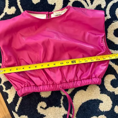 Shoefly Pink Leather Look Top Drawstring Cropped Hem