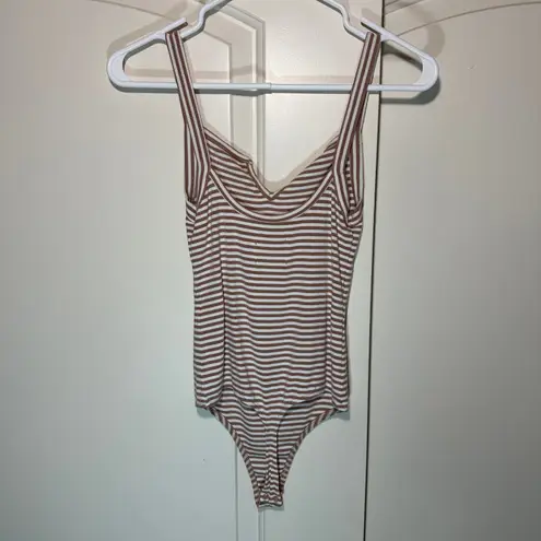 Privacy Please Bodysuit Ribbed Striped Sleeveless Snap Crotch Pink Mauve XS