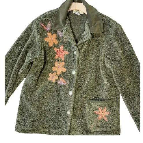 VINTAGE 90s TEDDI Fall Embroidered Fleece Cardigan Jacket Green Size undefined