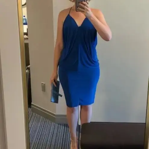 MISA Los Angeles royal blue jersey draped dress