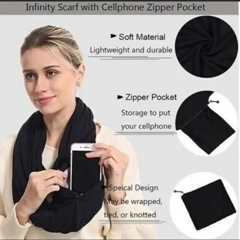Beyond Yoga Women's Infinity Scarf Black With Pocket NWT Athletic Workout Gift