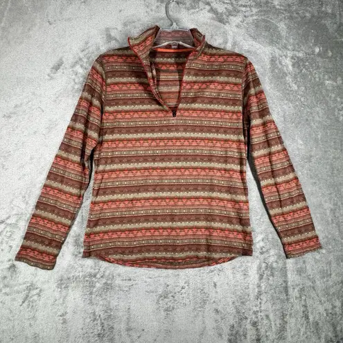 Woolrich Shirt Womens Medium Orange Brown Southwestern Aztec 1/4 Zip Sweater