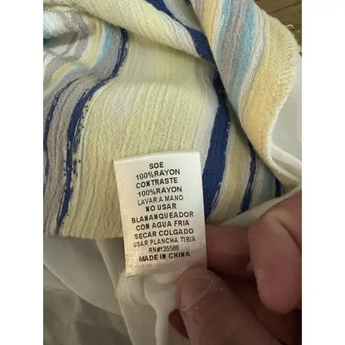 Main Strip Main Strip Striped Shirt Size Small Tie Bottom Short Sleeve Rayon Lightweight