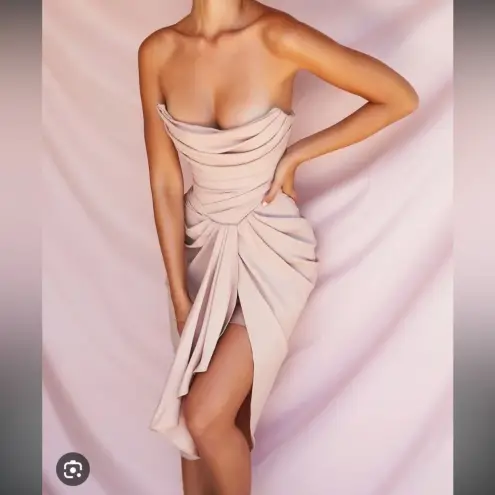 House Of CB  ‘Poppy’ Sand Strapless Corset Draped‎ Dress NWOT Size XS