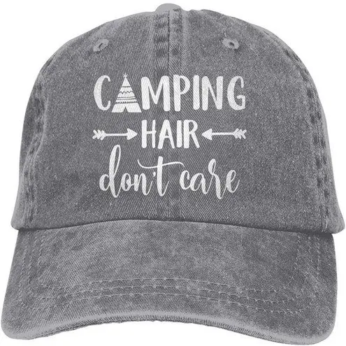 Women’s Gray Camping Hair Don't Care Baseball Cap, One Size