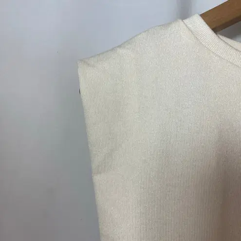 LIONESS NWT  Ivory Field of Dreams Sleeveless Cropped Bubble Hem Boxy Tank Top - Image 3