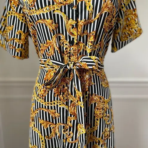 Walter Baker Button Front Shirt Dress Stripe Chain Filagree 6