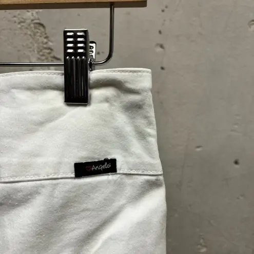 Angels Vintage Y2K Capri Crop Embroidered Floral Chunky Buckle Jeans 7 30 Disco White