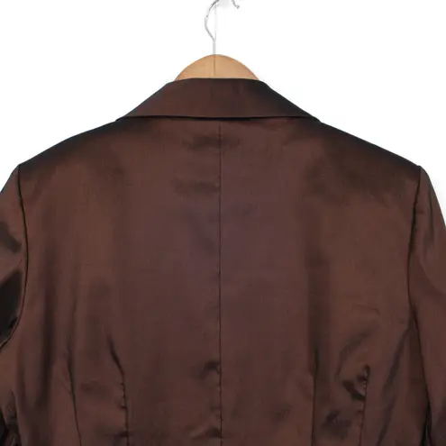 Cachet Womens 8 Satin Metallic Blazer Jacket Ruffled Preppy Edgy Whimsygoth Brown