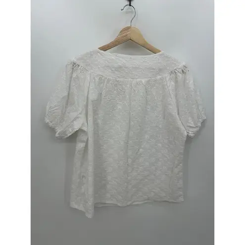 Solitaire Women Top White Embroidery Boho Feminine Floral Cotton Size Small