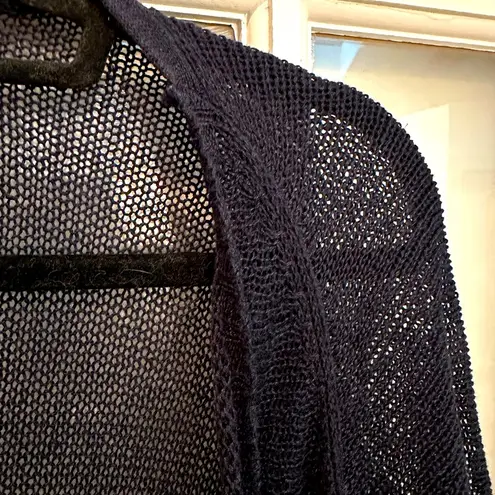 Magaschoni Dark Navy Linen Mesh Open Front Cardigan Sweater Classic Knit Size M