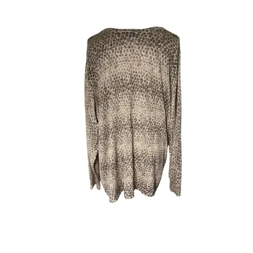 Liz & Me 2X Animal Print Button Front Cardigan Lightweight Knit Top 22/24W Brown