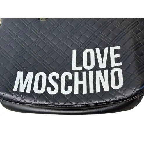Moschino LOVE Faux Leather Black Quilted Shoulder Purse Tote Bag Double Strap