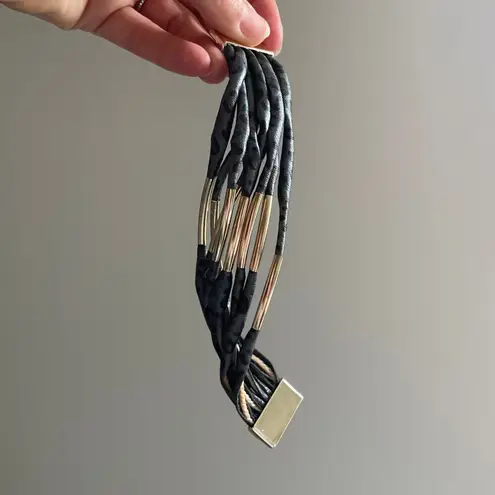 Chic Leopard Print Leather Cuff Bracelet with Gold Tone Metal Detail Boho Chic Black