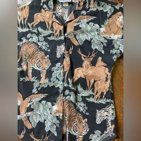 Vintage Caribou Black & Tan Tiger Print Shirt Size 10