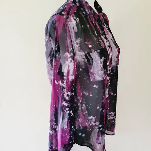 Guess  berry and black abstract sheer button down size large