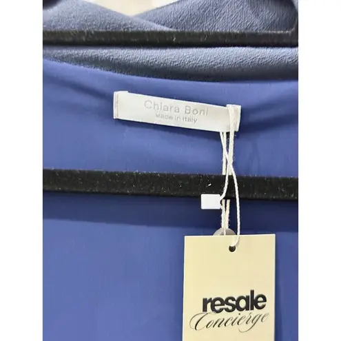Chiara Boni NWT Lella Crepe Long Sleeve Blouse Midnight Blue Women's 42/ US 6