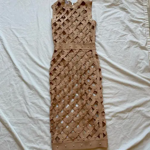 House Of CB  Sexy cut out dress Nude Pearl beaded dress Bandage dress maxi dress