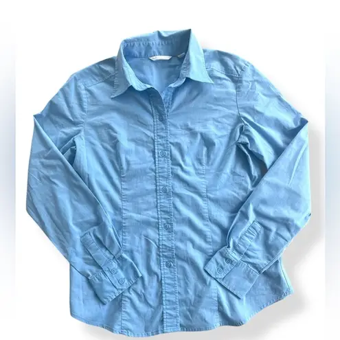 New York & Co Women’s Button Up Shirt Blue Collared Long Sleeve Top Size Medium