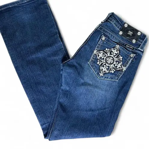 Miss Me Size 30x33 Navy Blue Bootcut Jeans with Embellished Pockets
