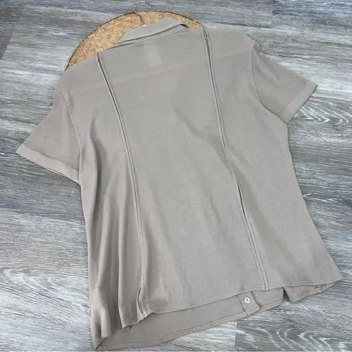 Jil Sander  beige mesh rayon short sleeve button down blouse