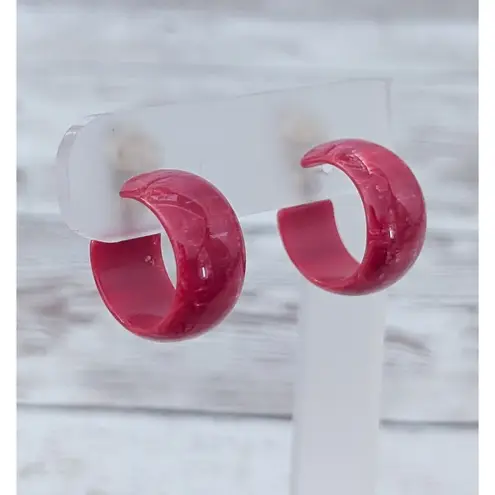 Vintage Clip On Earrings Red Marbled? Hoops Retro