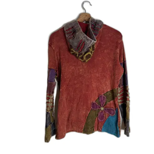 Rising International Jacket Womens Large Red Boho Floral Patchwork Zip Hoodie