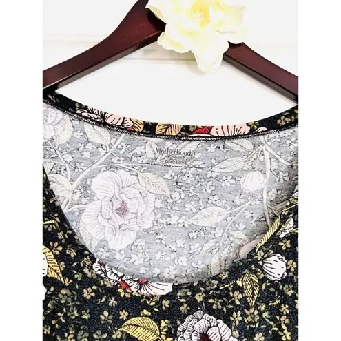 Motherhood Maternity Black Floral Side Ruched T-Shirt Scoop Neck Top XL