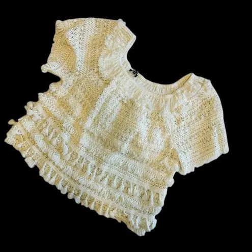 Love Sam Anthropologie Fringe Crochet Off Shoulder Top Size Med Petite