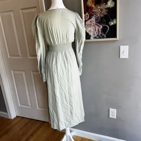 by the River Midi Dress in Olive Sage Green Waist Button Front Small Milkmaid