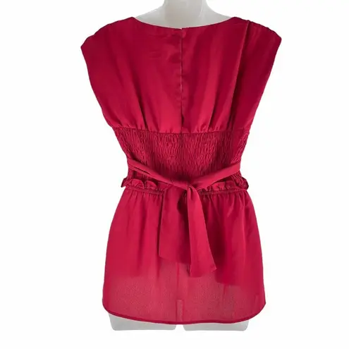 Walter Baker NEW  Sleeveless Ruffle Waist Tie Top Red Keyhole Size M