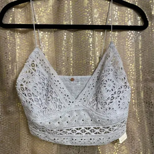 Free People  Carrie embroidered gray blue moon longline bralette, L NWT